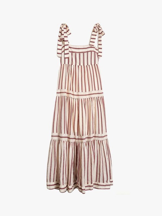 Mango Dresses & Skirts - Mango Striped Tie-Shoulder Maxi Dress in Cream and Mauve